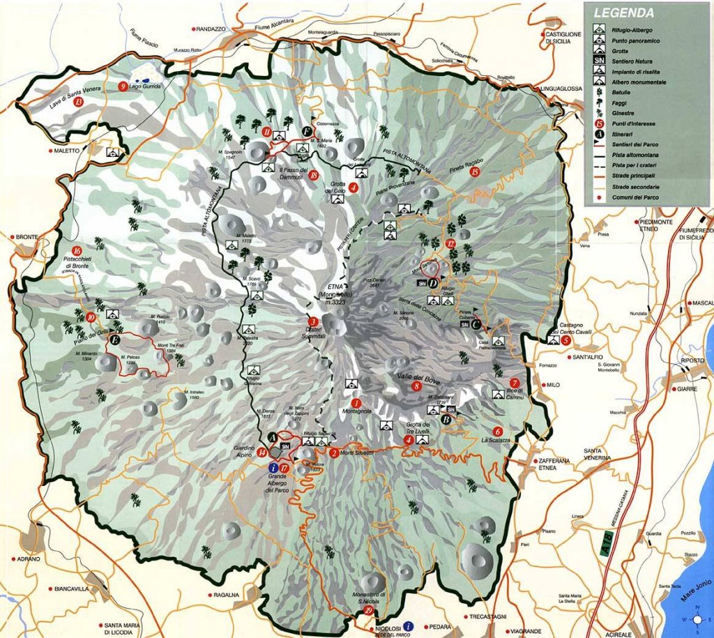 etna paden kaartje sicilie tourisme